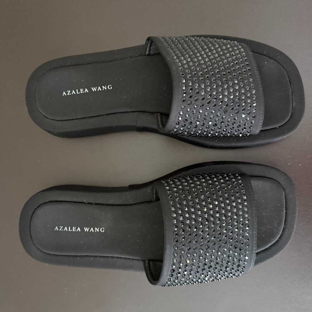Azalea Wang Black Rhinestone Slides Womens sz. 8
